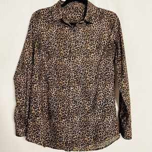 J.McLaughlin Leopard Animal Print Cotton Long Sleeve Button Down Shirt